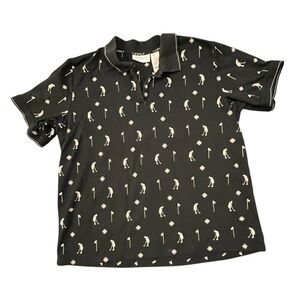 Liz Claiborne LizGolf Polo Shirt Short Sleeves Golfer Snaps Black White Sporty L
